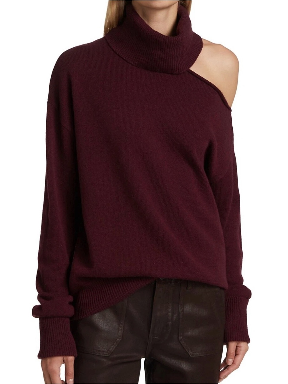 PAIGE Raundi Cutout Turtleneck Sweater Fig Burgundy Wool Blend Size M